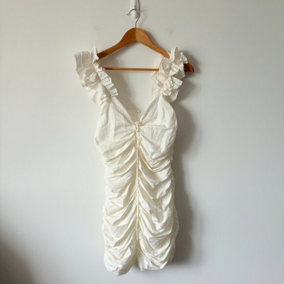 Zara Draped Linen Blend Ruched Mini Dress Ecru White Size Small - Picture 6 of 10